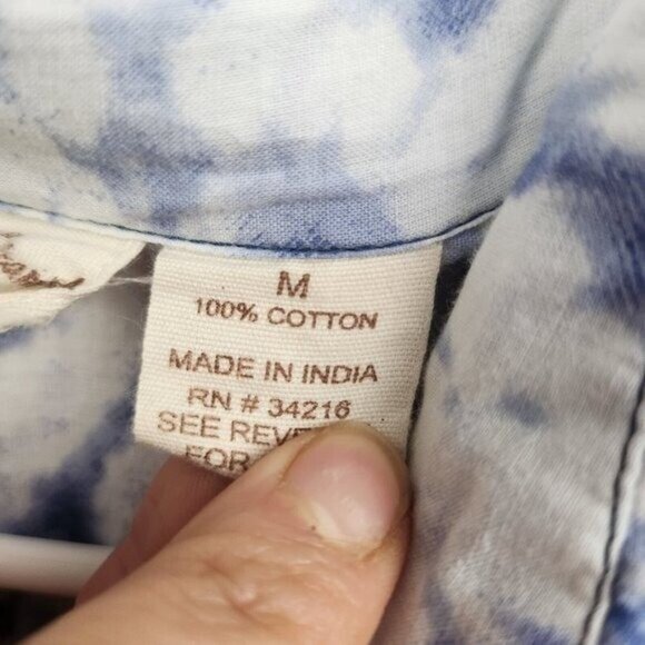 Beaches & BOHO Womens Tunic Top Medium Blue White Tie Dye Coastal Resort Hippie - Picture 6 of 9